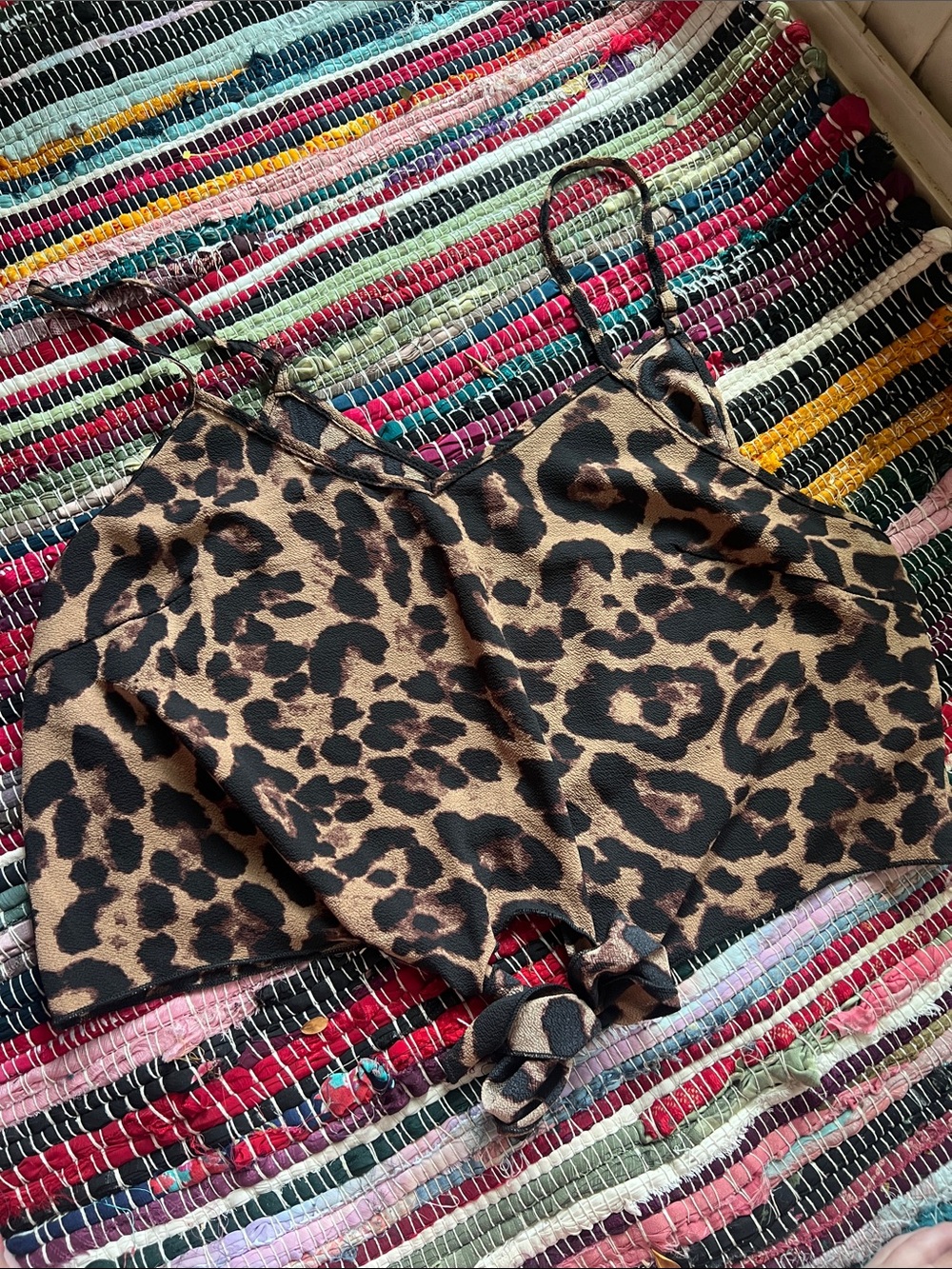 SHEIN Leopard Print Tie-Front Cami - Brown & Black